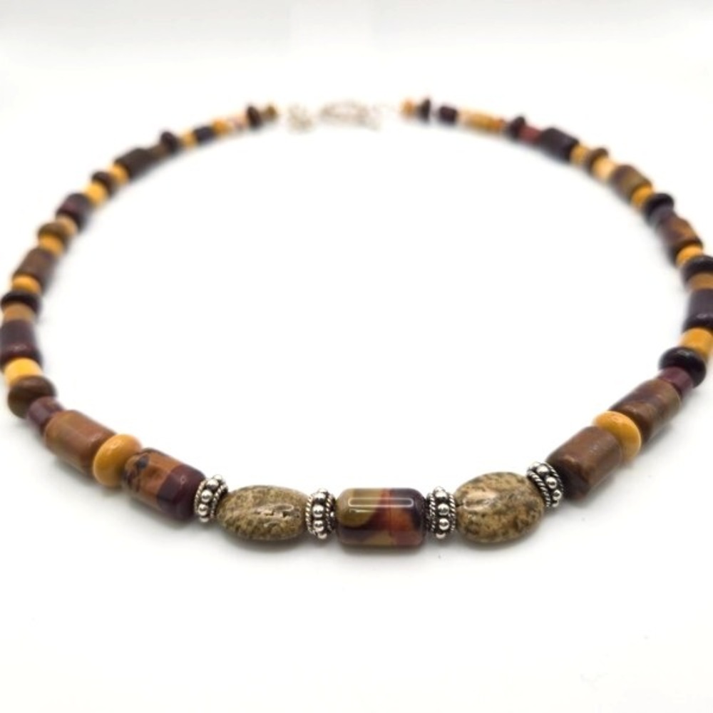 Artisan Crafted Polished Mookaite Jasper 925 Sterling Silver Necklace‎ Handmade